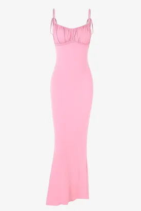Pink Ruched Backless Maxi Dress