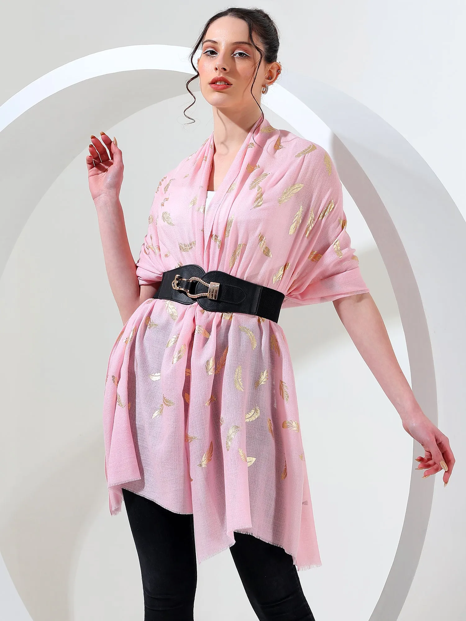 Pink shawl with gold leaf, best printed shawl online