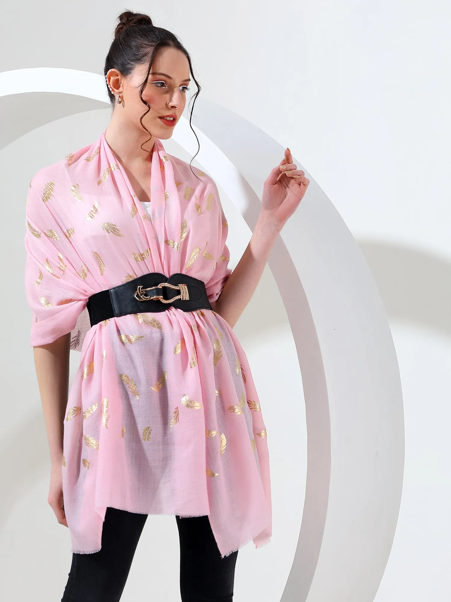 Pink shawl with gold leaf, best printed shawl online
