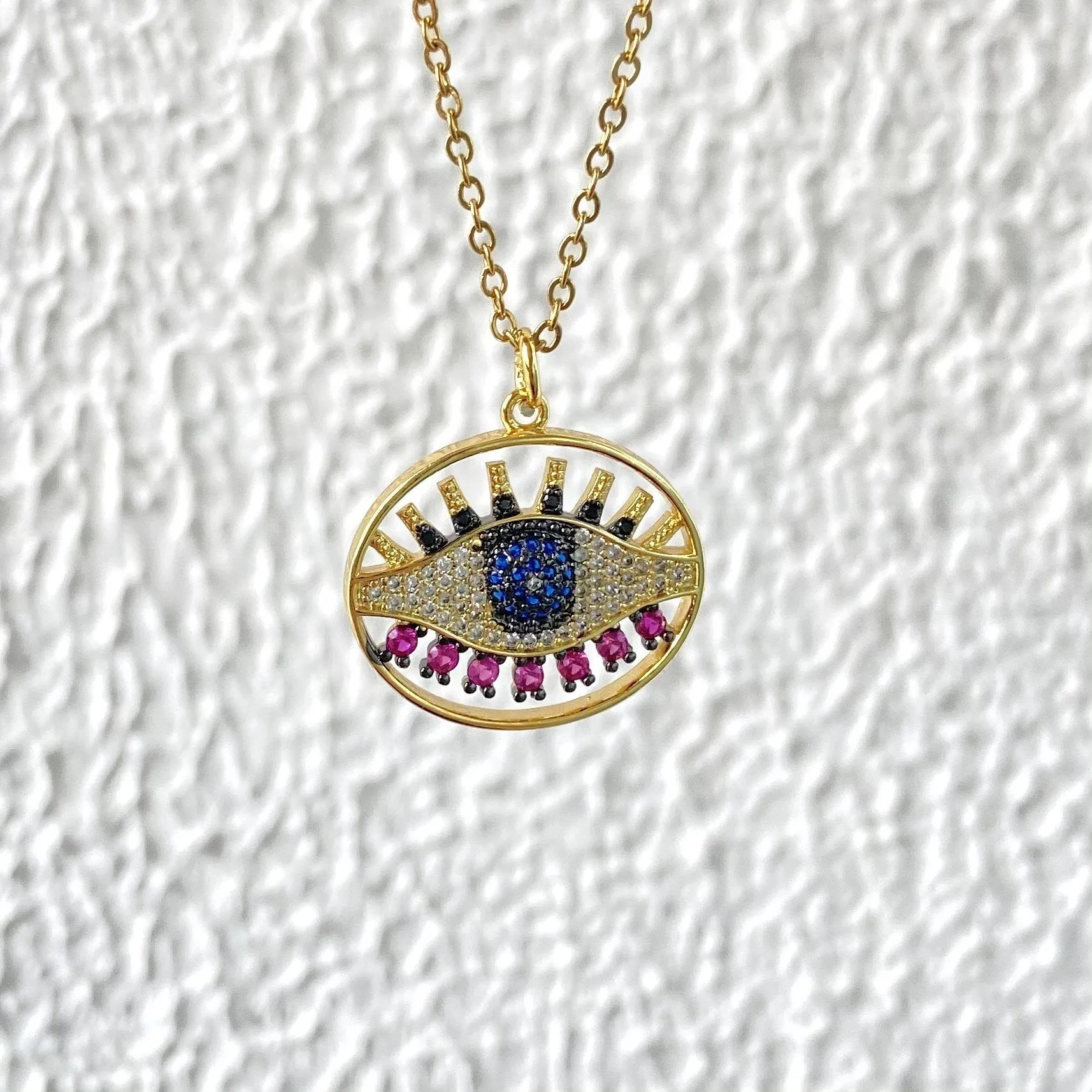 Pink Stone Evil Eye Necklace