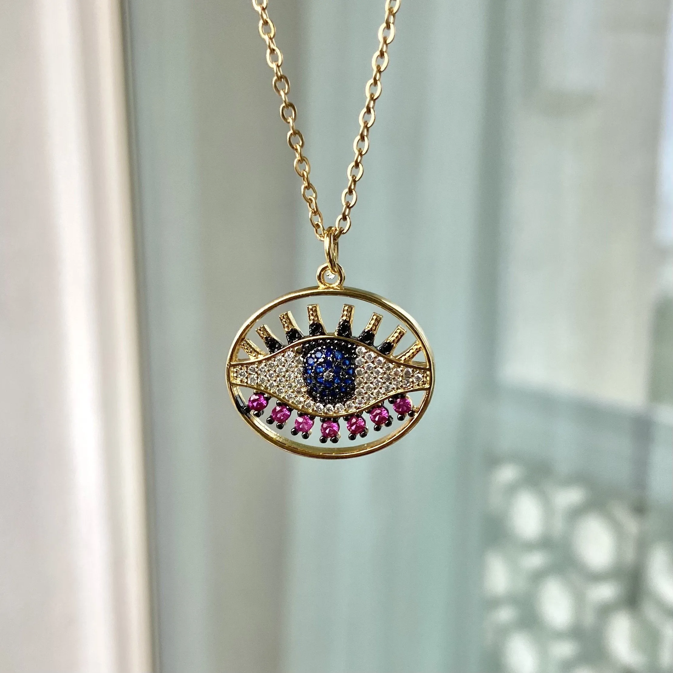 Pink Stone Evil Eye Necklace