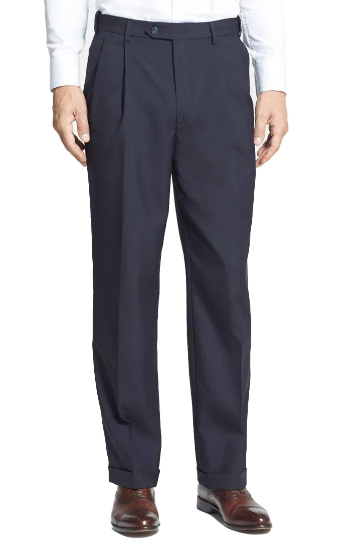 Polyester Wool Tropical Self-Sizer Pleated Big & Tall<br>Long Rise