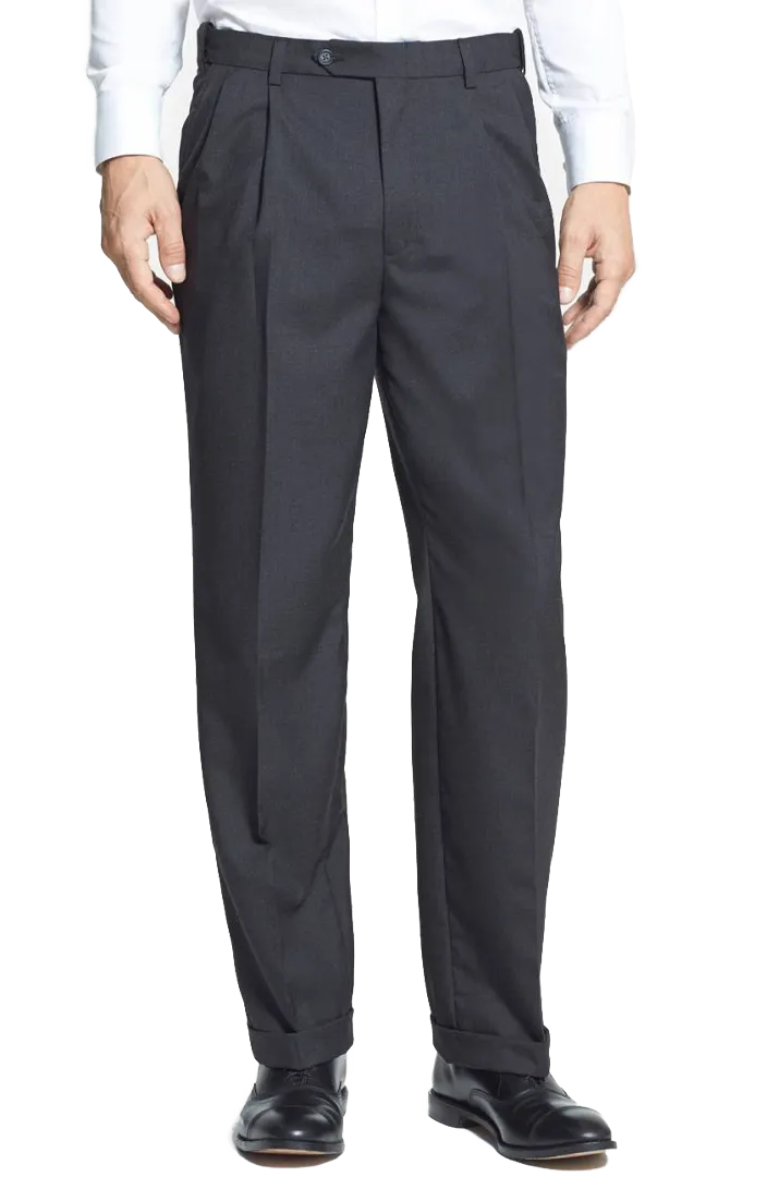 Polyester Wool Tropical Self-Sizer Pleated Big & Tall<br>Long Rise