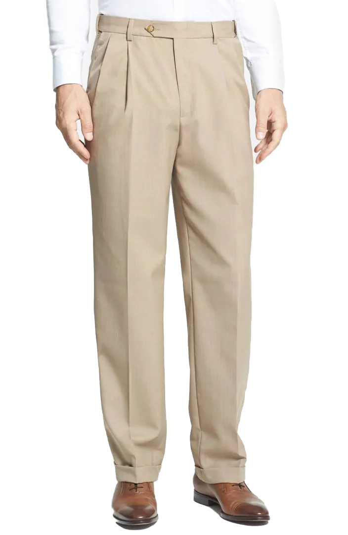 Polyester Wool Tropical Self-Sizer Pleated Big & Tall<br>Long Rise