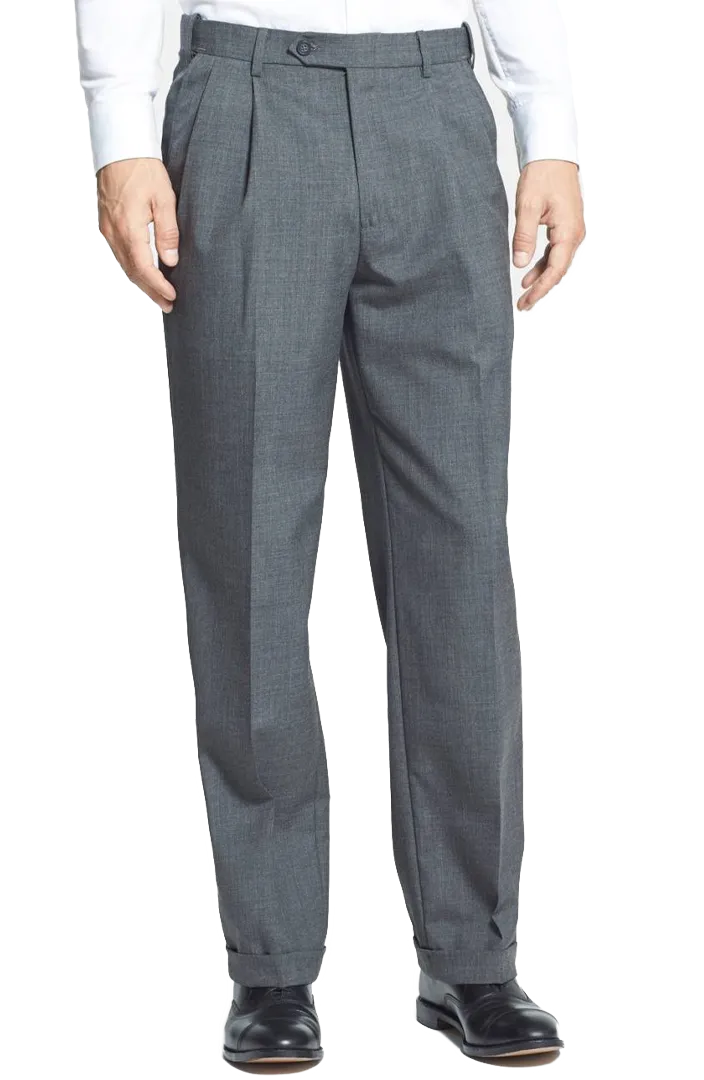Polyester Wool Tropical Self-Sizer Pleated Big & Tall<br>Long Rise