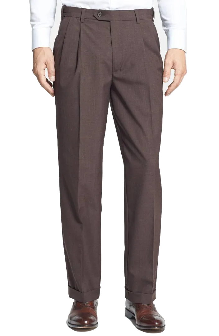 Polyester Wool Tropical Self-Sizer Pleated Big & Tall<br>Long Rise