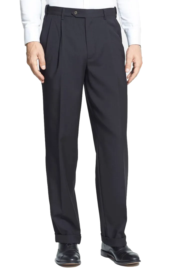Polyester Wool Tropical Self-Sizer Pleated Big & Tall<br>Long Rise