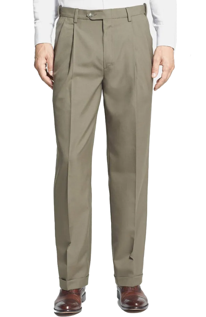 Polyester Wool Tropical Self-Sizer Pleated Big & Tall<br>Regular Rise<br>Lt Olive