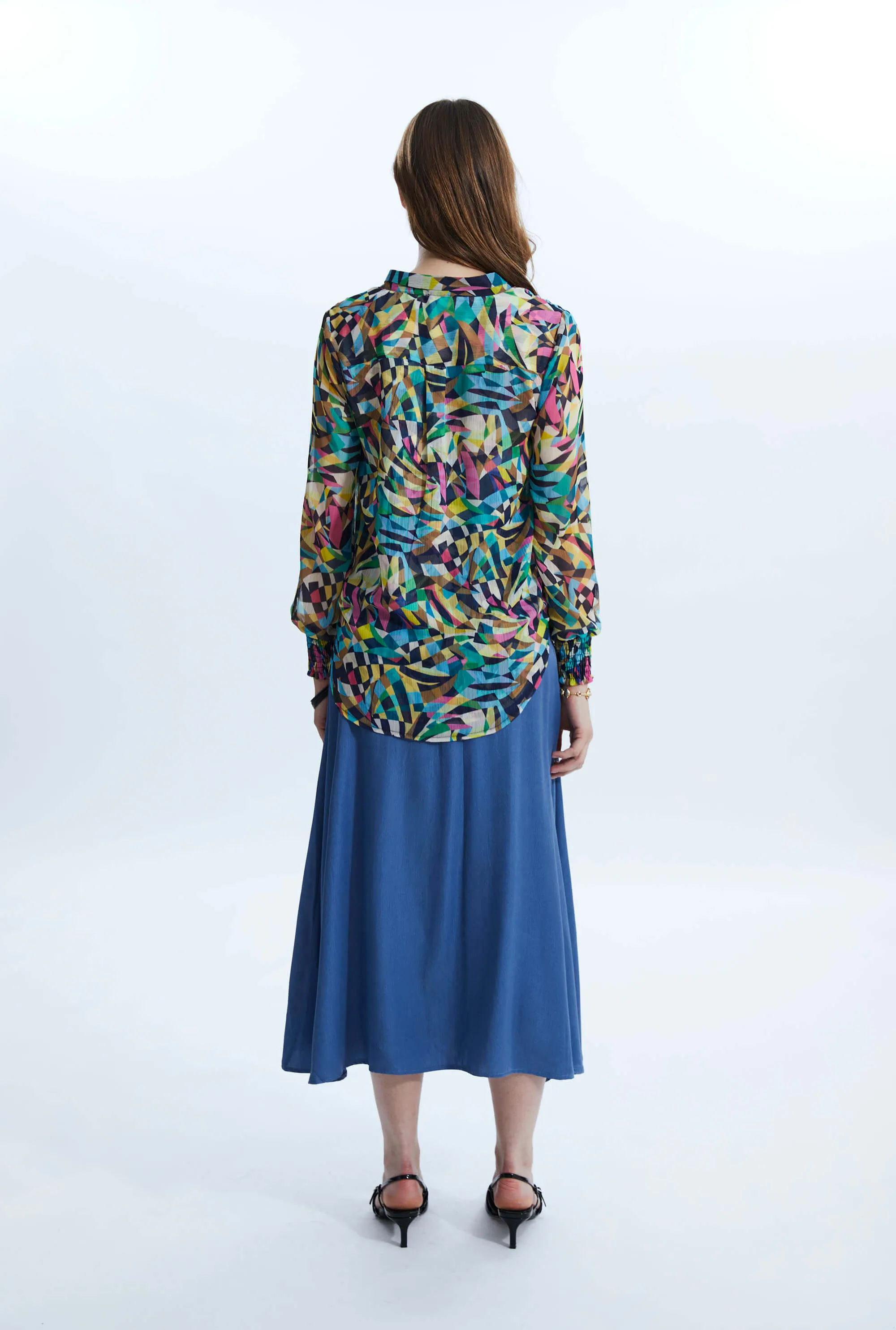 Print Mandarin Collar Blouse