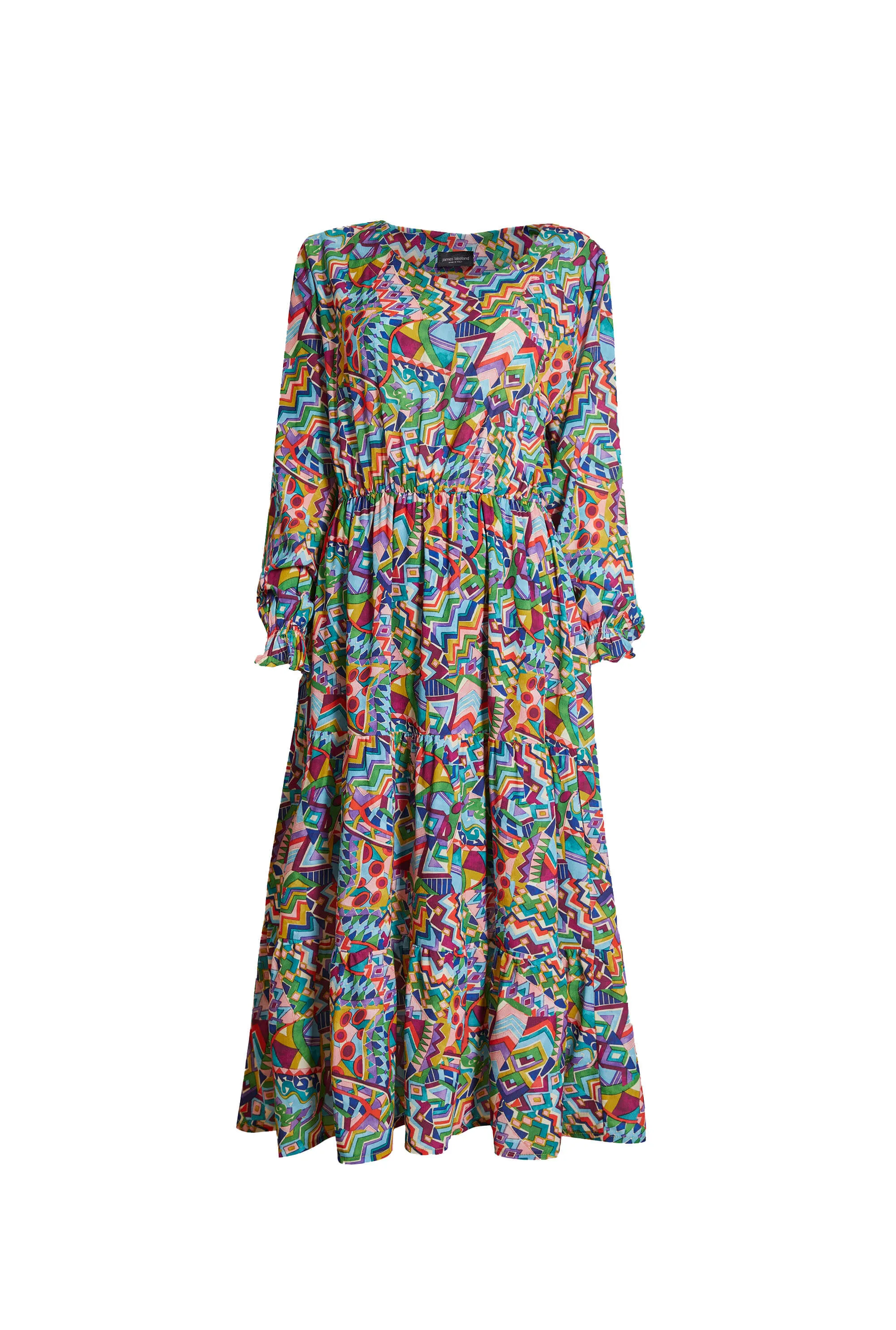 Printed Round Neck Tiered Midi Dress