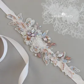 Rachel lace beaded bridal belt custom colors to order