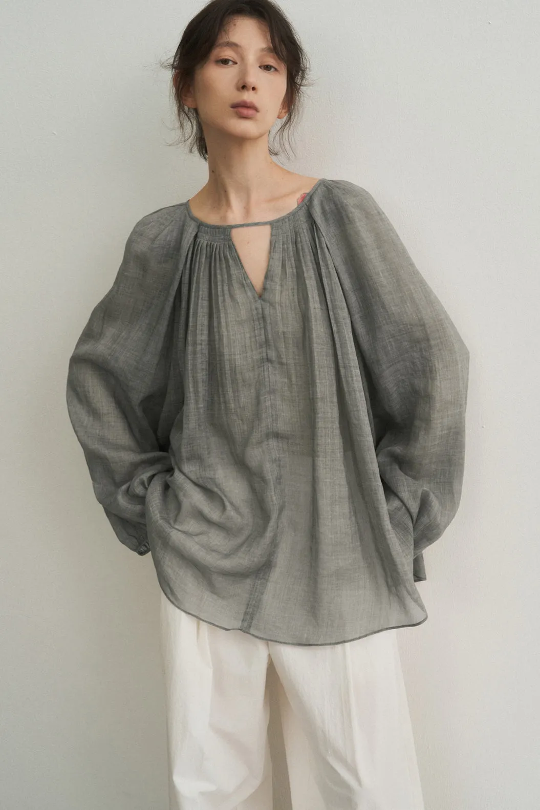 Raime blend Lyocell pleated sheer blouse | 3 color