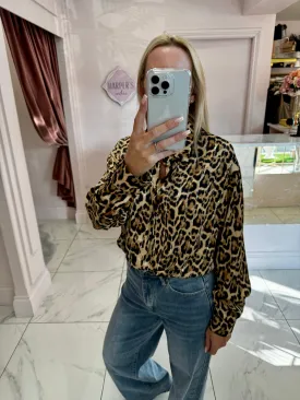 River Leopard Print & Diamante Oversized Satin Blouse