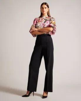 Riyann Wide Leg Seam Detail Trousers Black