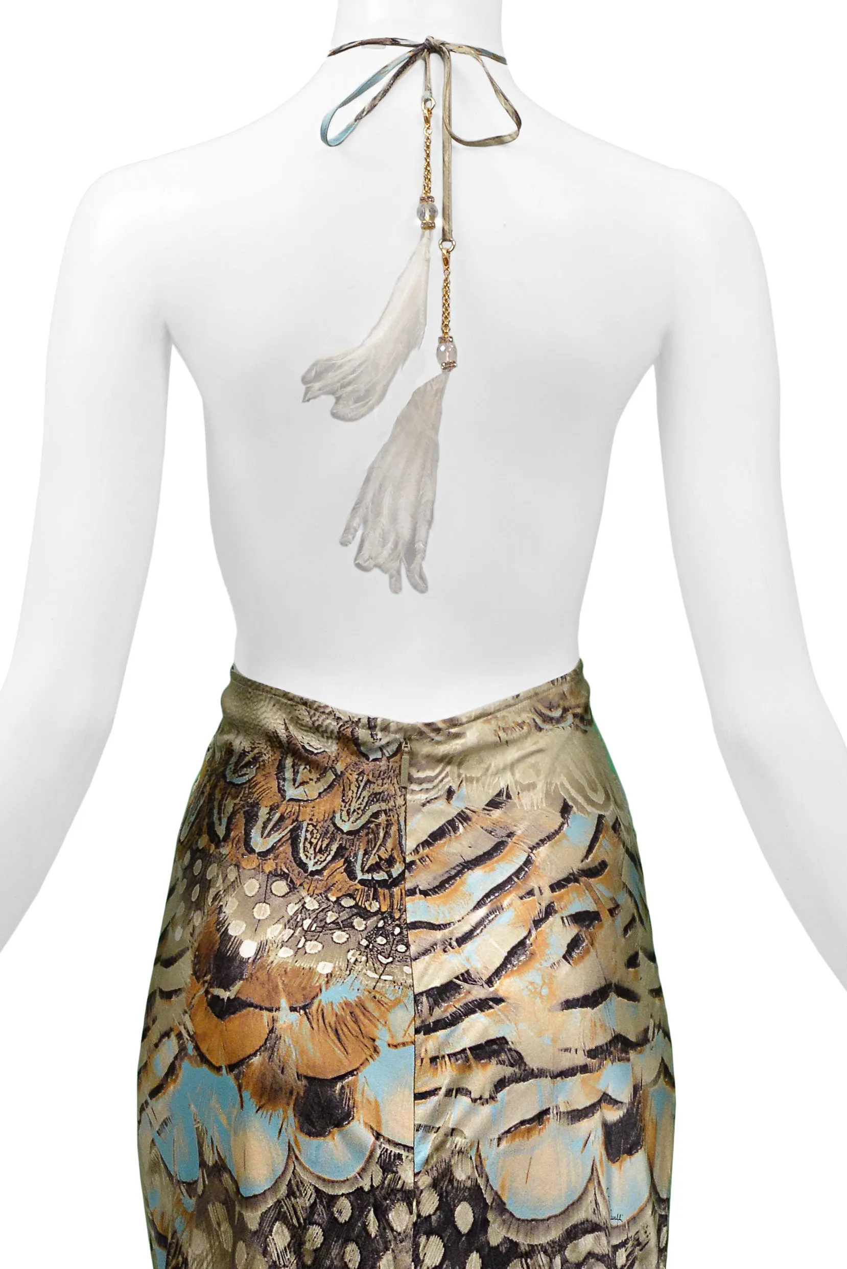 Roberto Cavalli Vintage 2004 Runway Satin Gown with Feather Ruffles