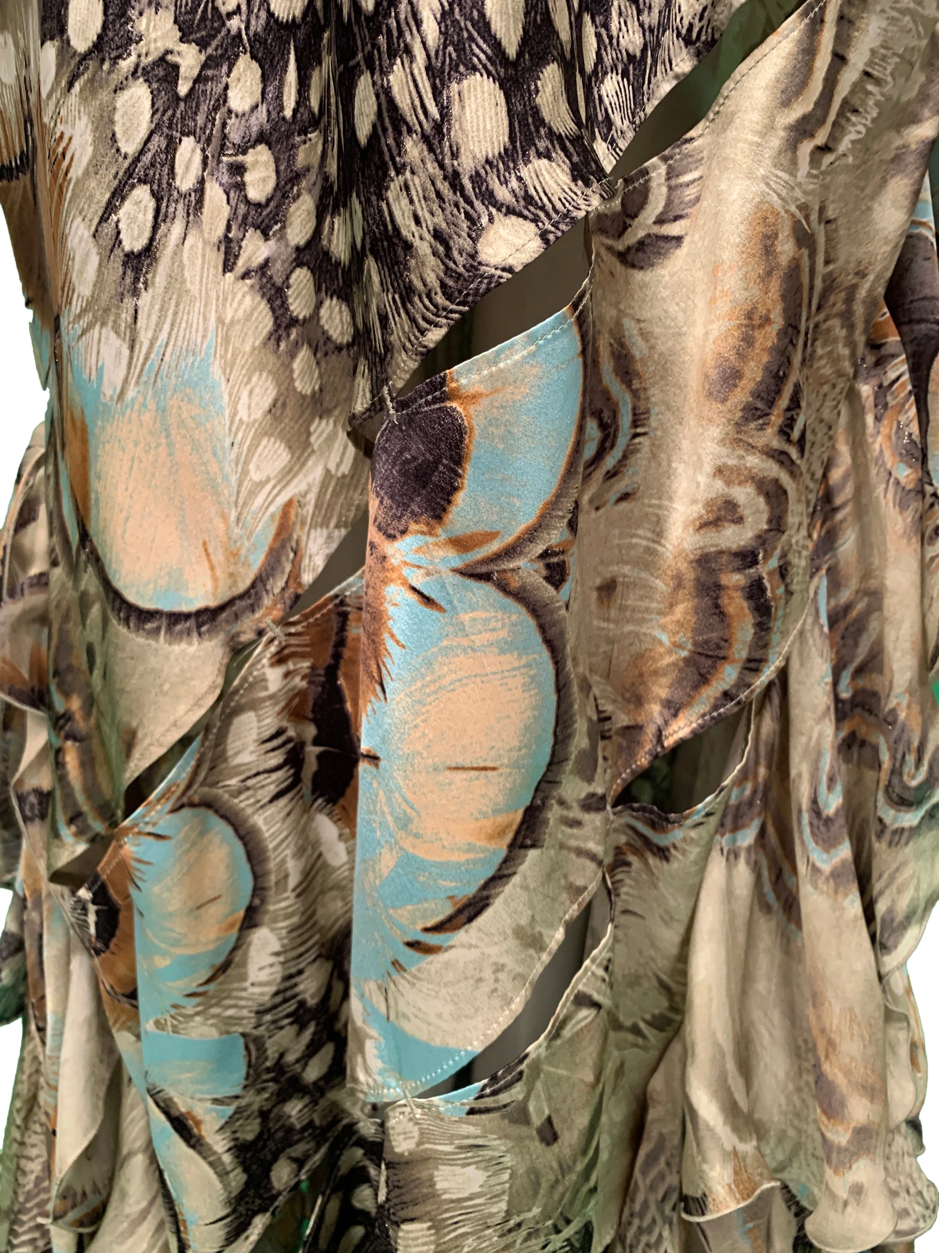 Roberto Cavalli Vintage 2004 Runway Satin Gown with Feather Ruffles