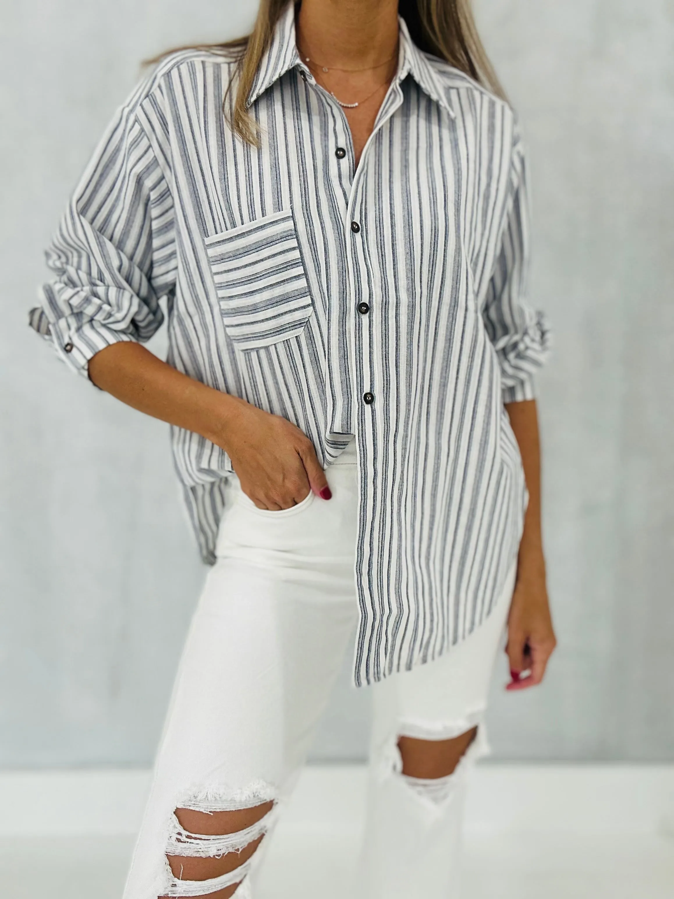 Saylor Striped Button Down Blouse