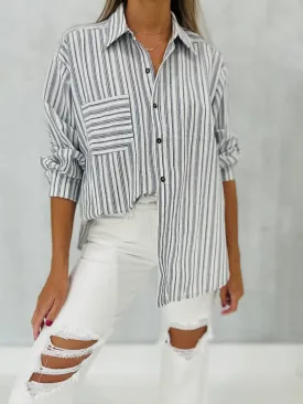 Saylor Striped Button Down Blouse