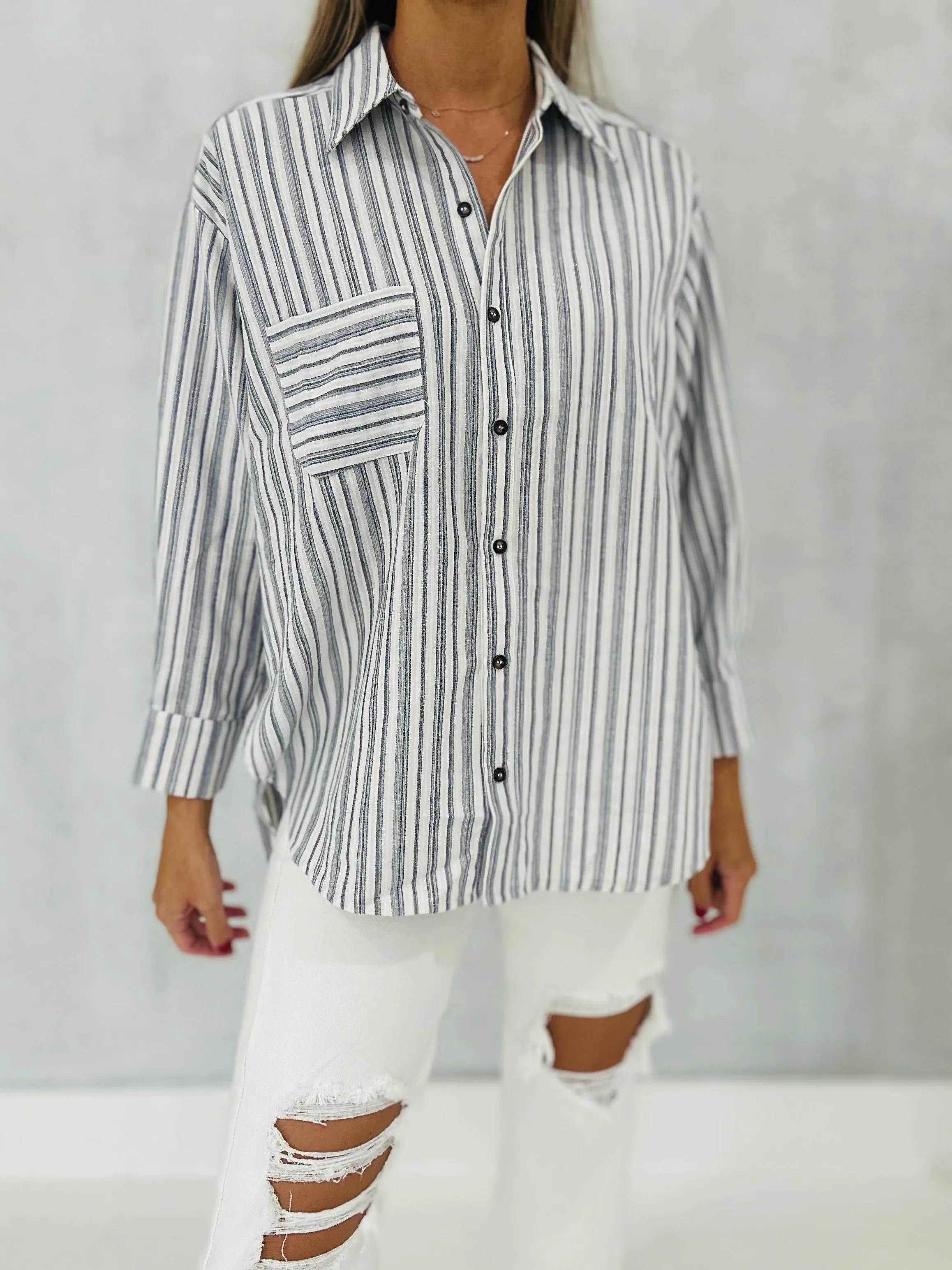 Saylor Striped Button Down Blouse