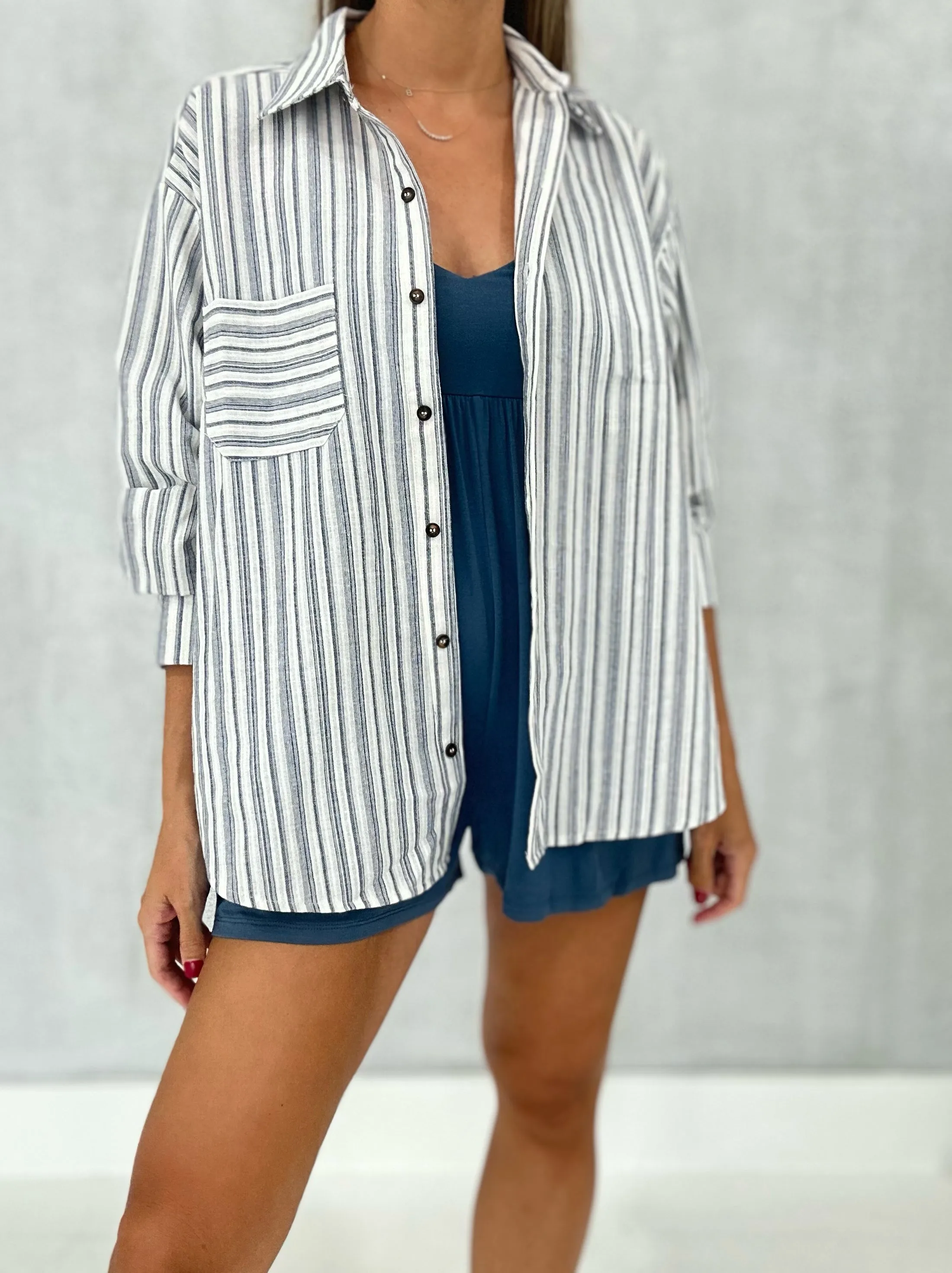 Saylor Striped Button Down Blouse