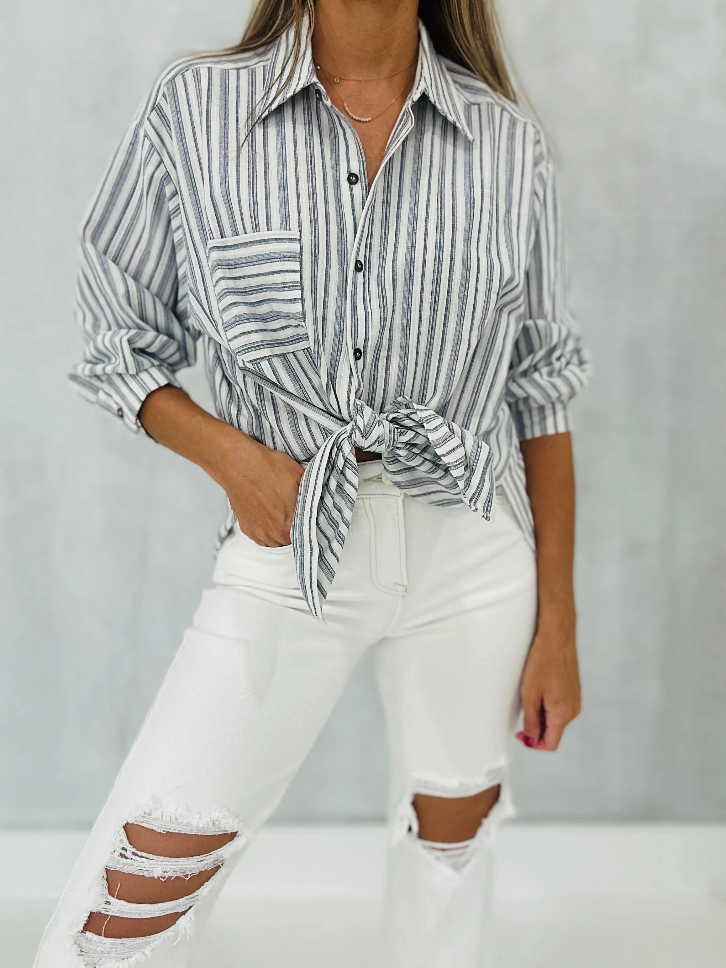 Saylor Striped Button Down Blouse
