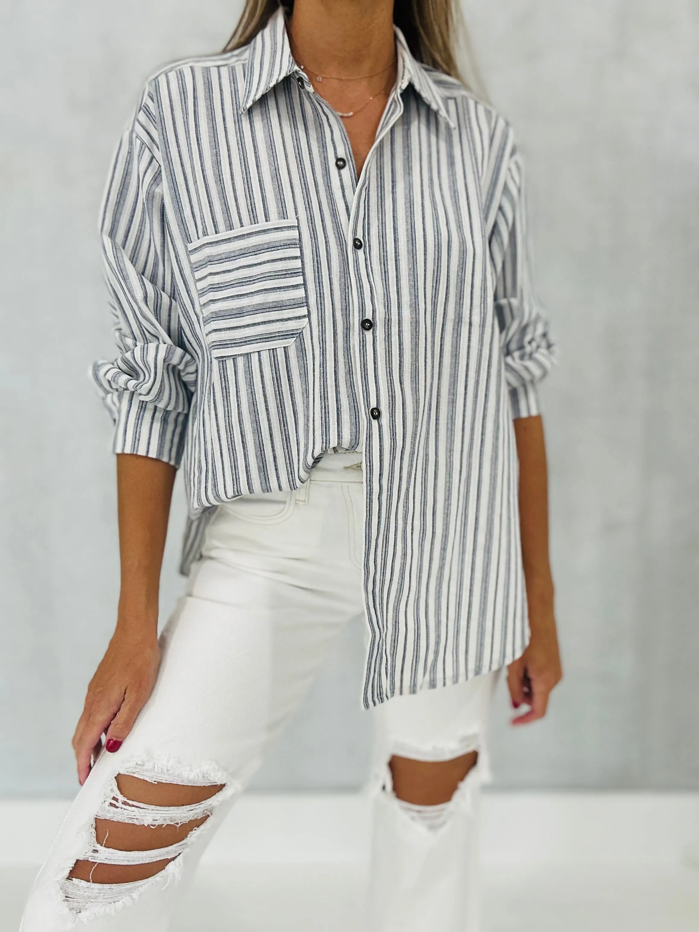 Saylor Striped Button Down Blouse