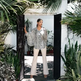 Shibori Modal Silk Shirt with Flutter Sleeves