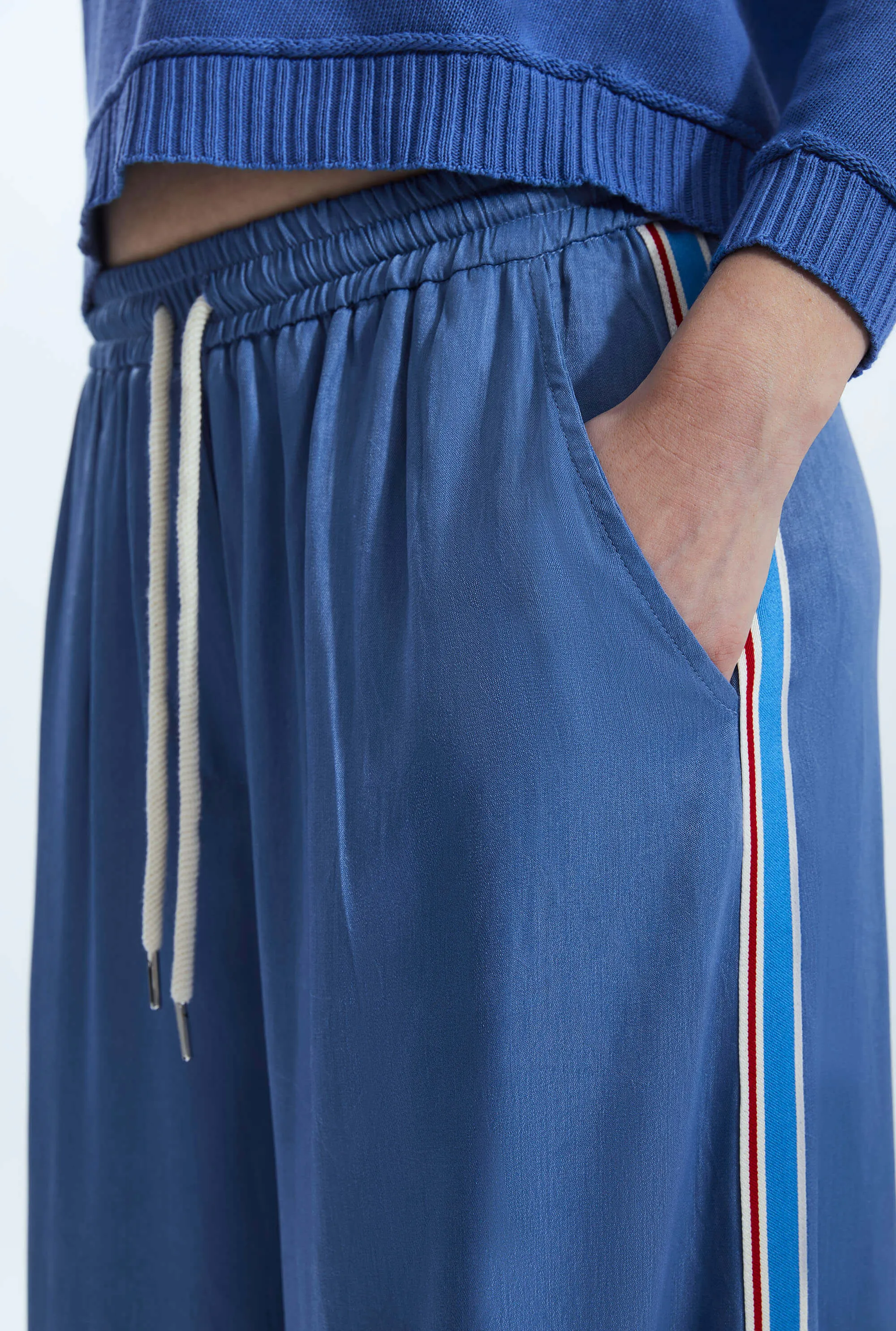 Side Stripe Wide Leg Trousers Denim