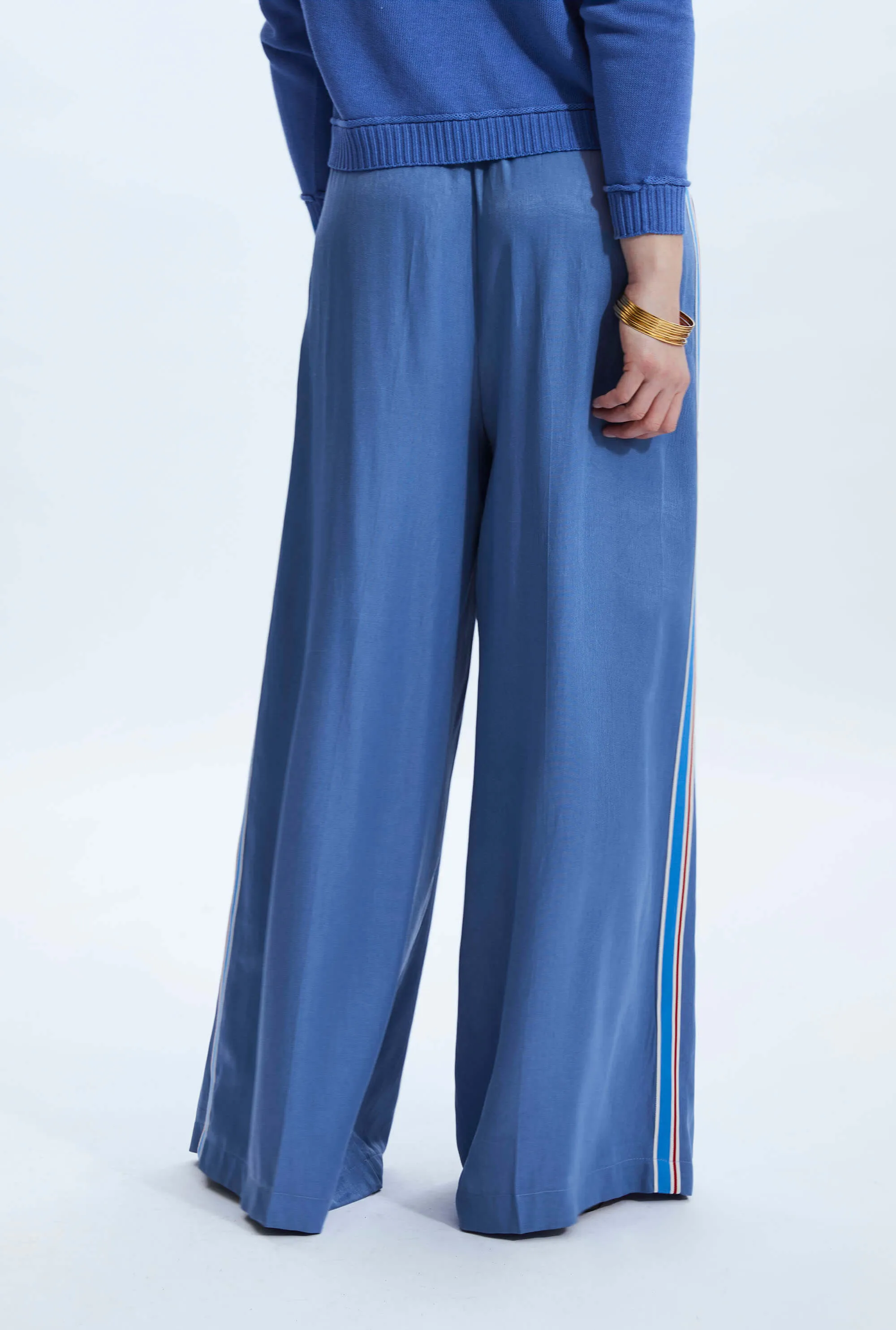 Side Stripe Wide Leg Trousers Denim
