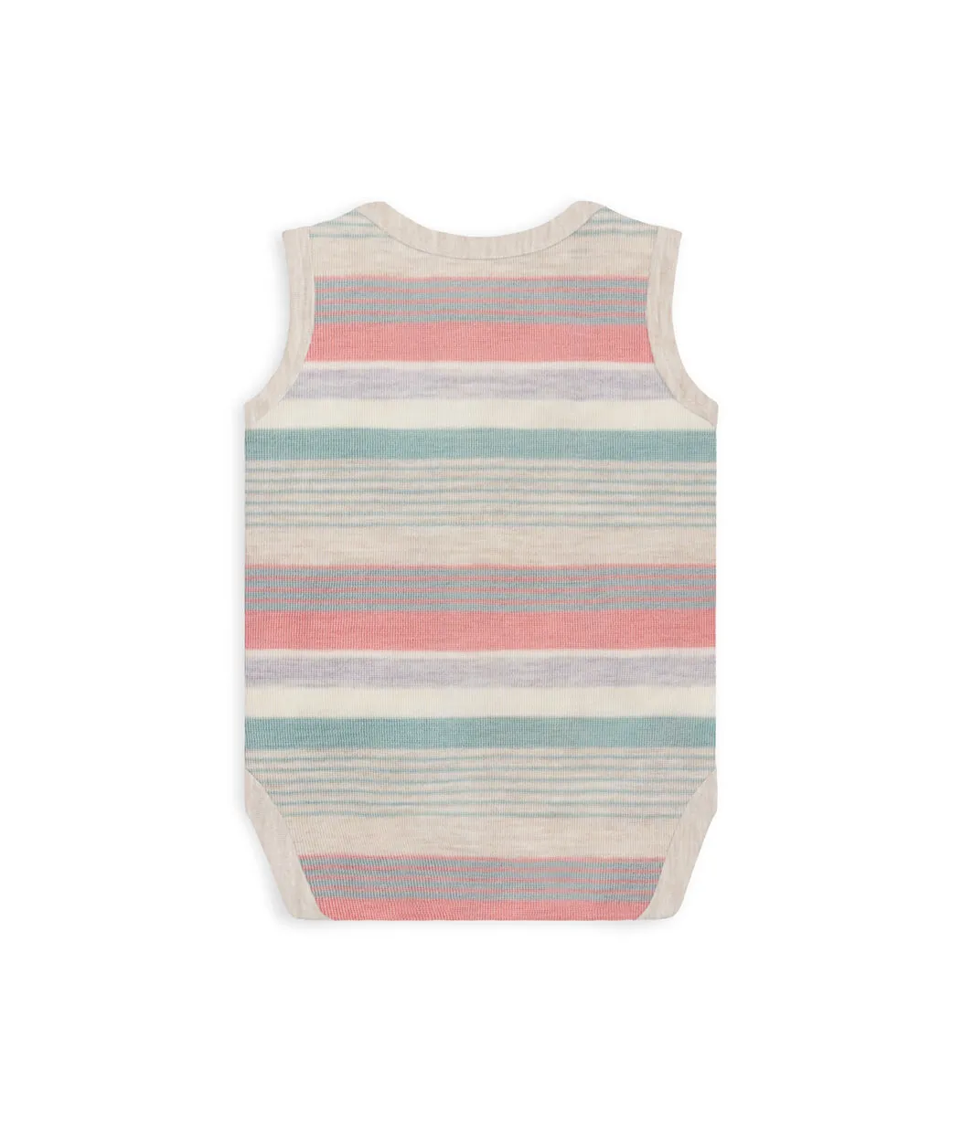 Sleeveless Bodysuit Merino Olive Stripe