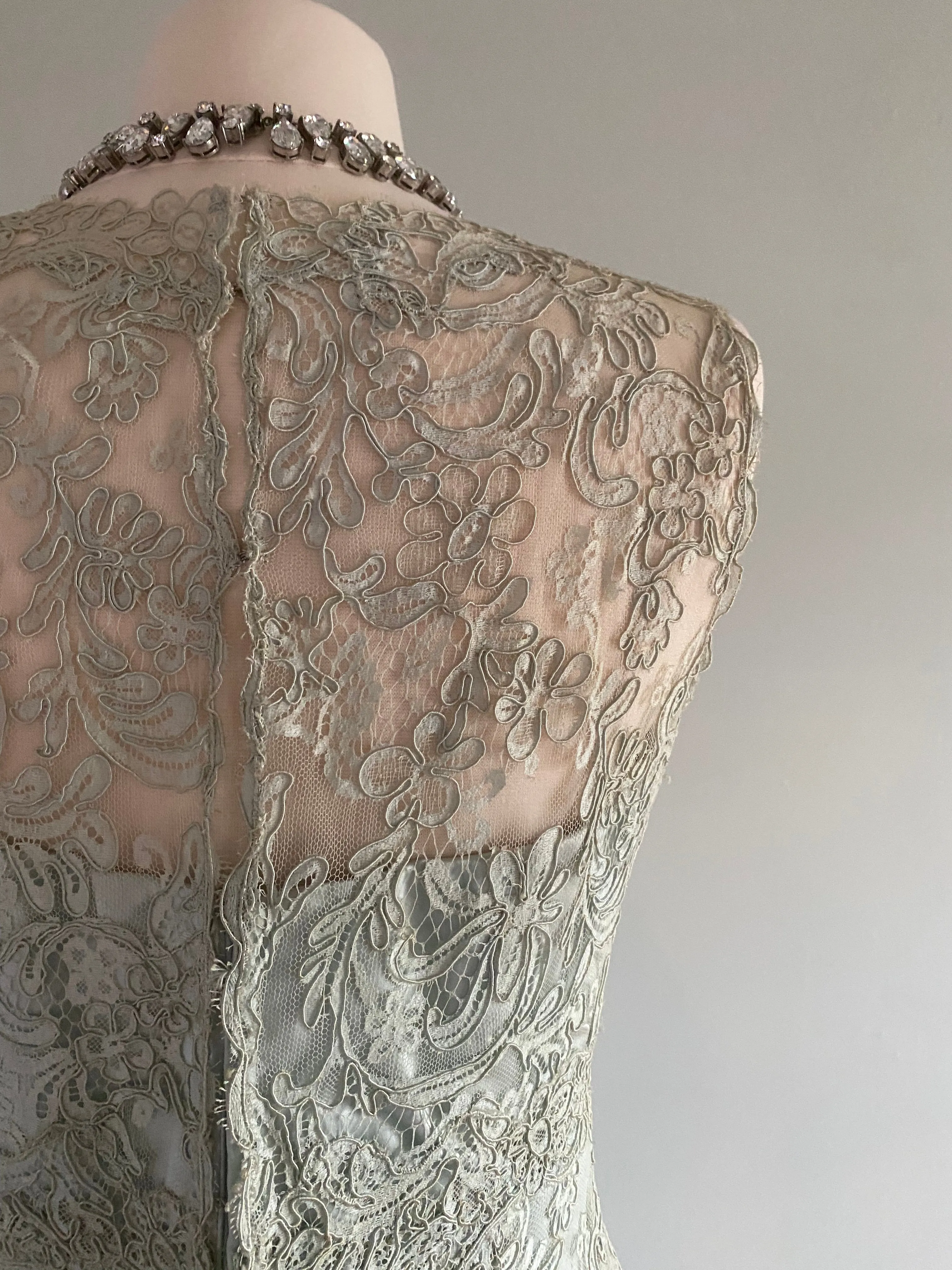 *Something Blue* Gorgeous 1960's Harvey Berin French Lace Evening Dress / SM