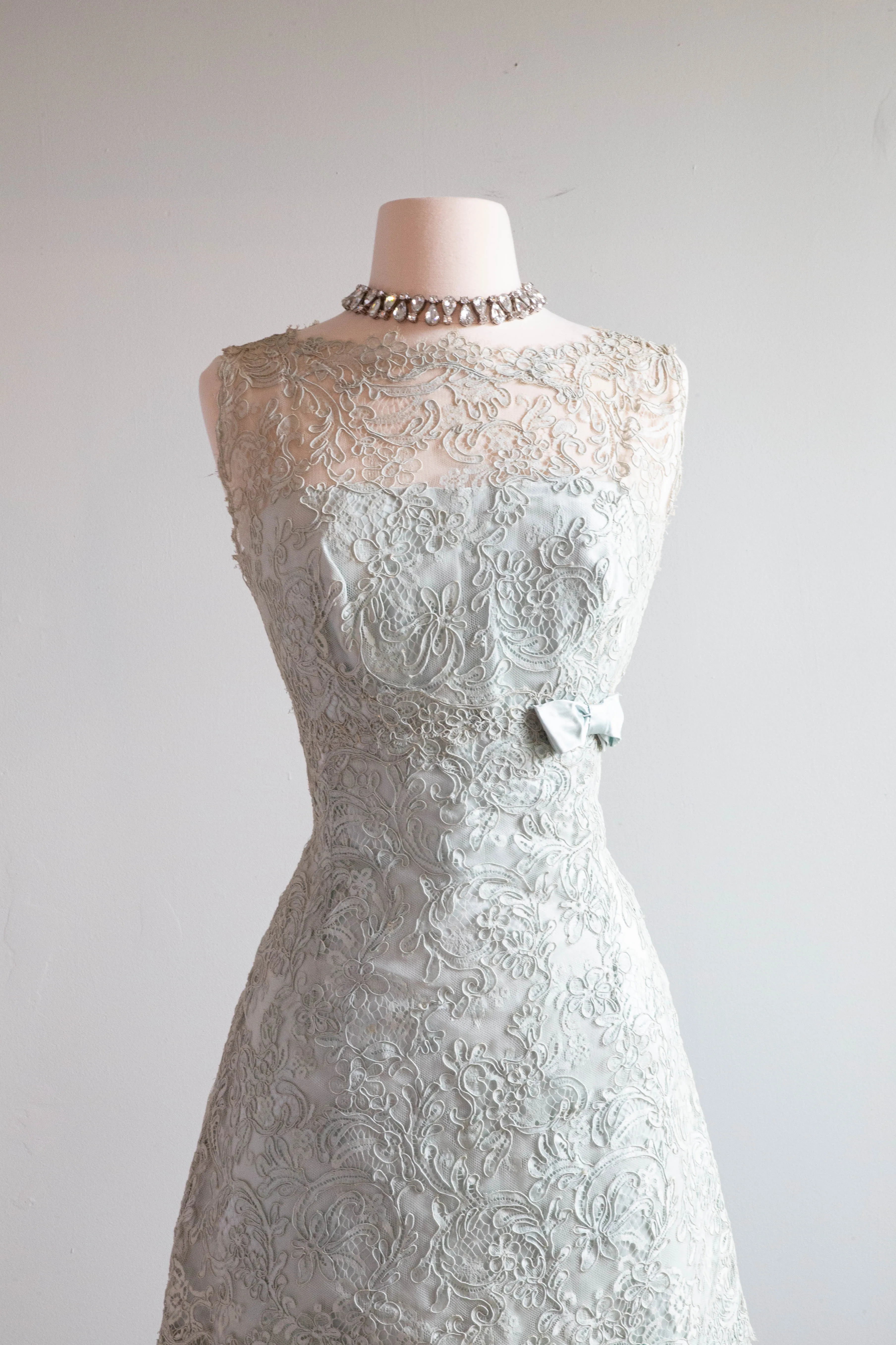 *Something Blue* Gorgeous 1960's Harvey Berin French Lace Evening Dress / SM