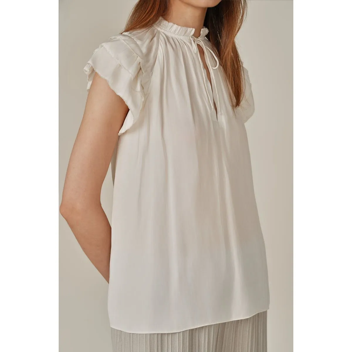 Sophia Grade and Gather Satin Ruffle Sleeve Blouse