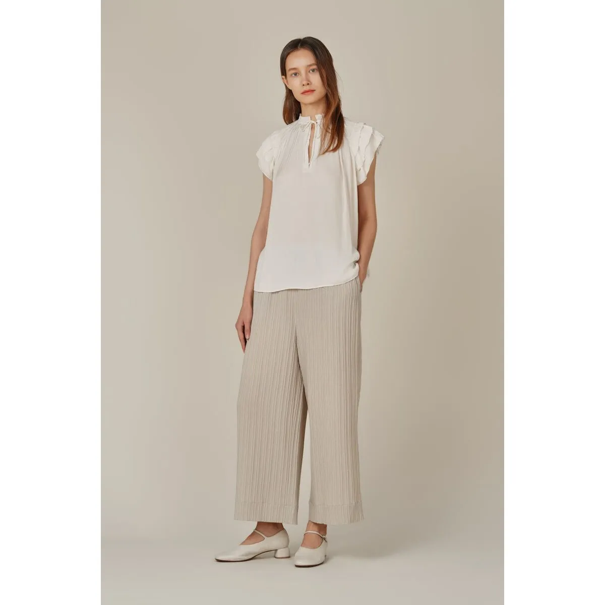 Sophia Grade and Gather Satin Ruffle Sleeve Blouse