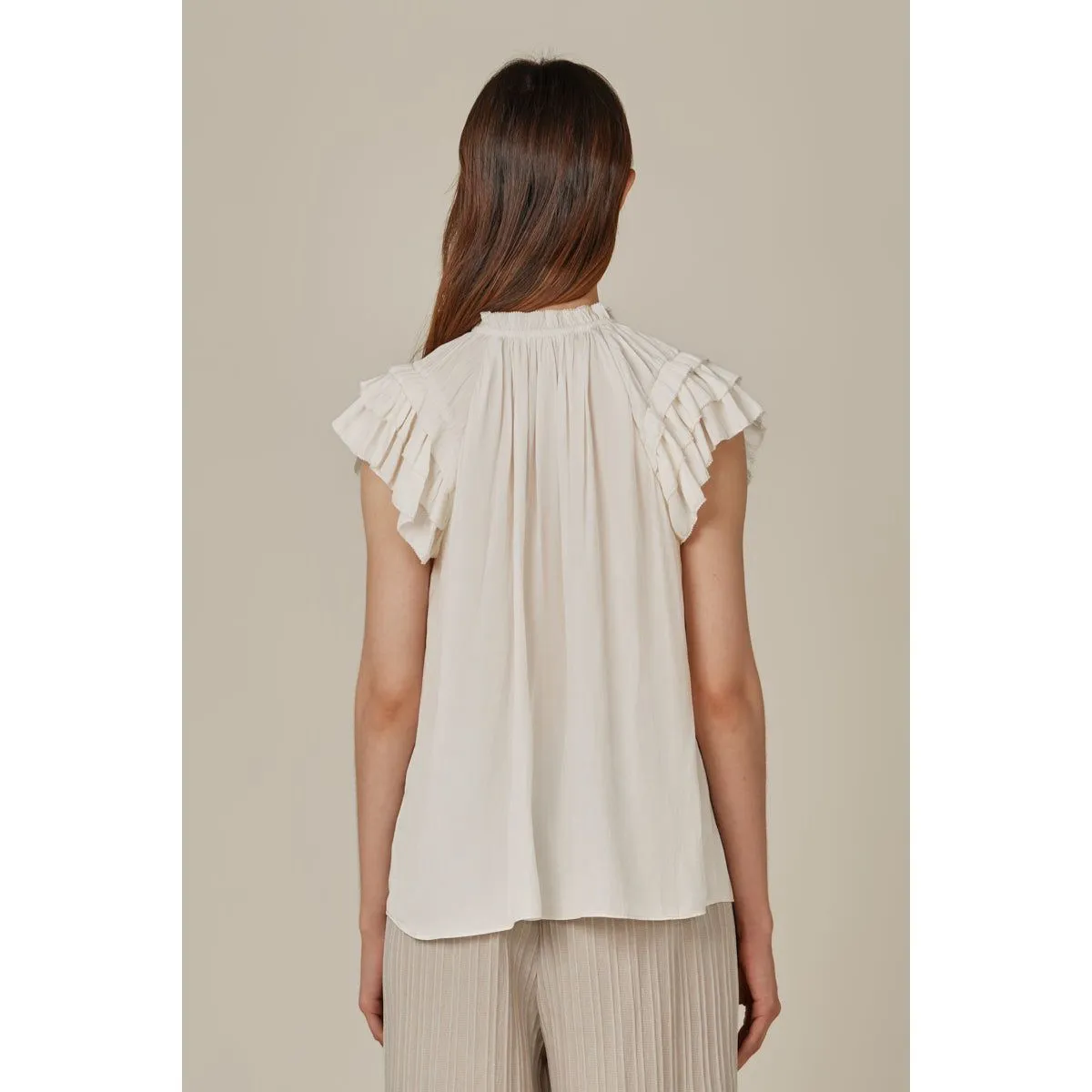 Sophia Grade and Gather Satin Ruffle Sleeve Blouse