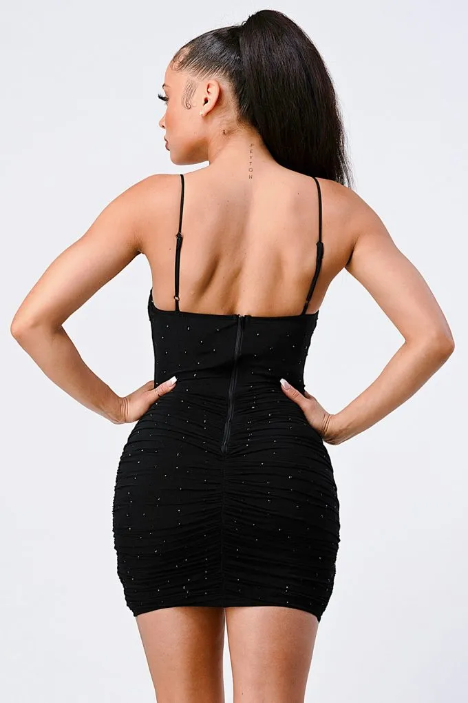 Spaghetti Strap Front Mesh Ribbed Cami Mini Dress