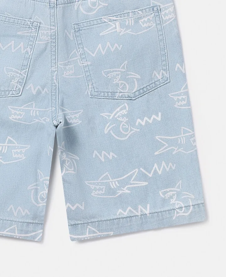 Stella McCartney Boys Graphic Shark Light Denim Shorts