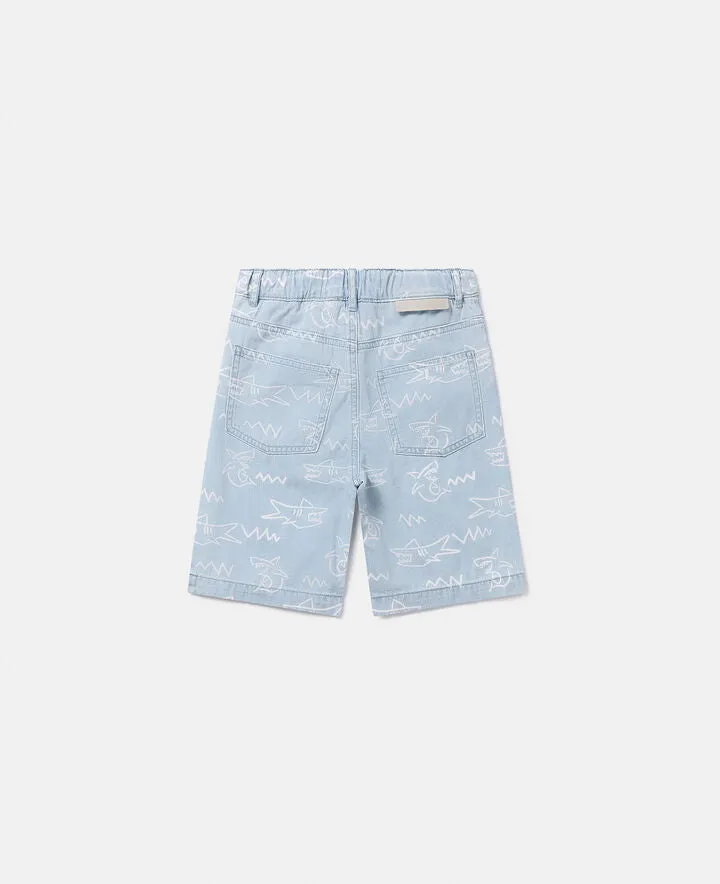 Stella McCartney Boys Graphic Shark Light Denim Shorts