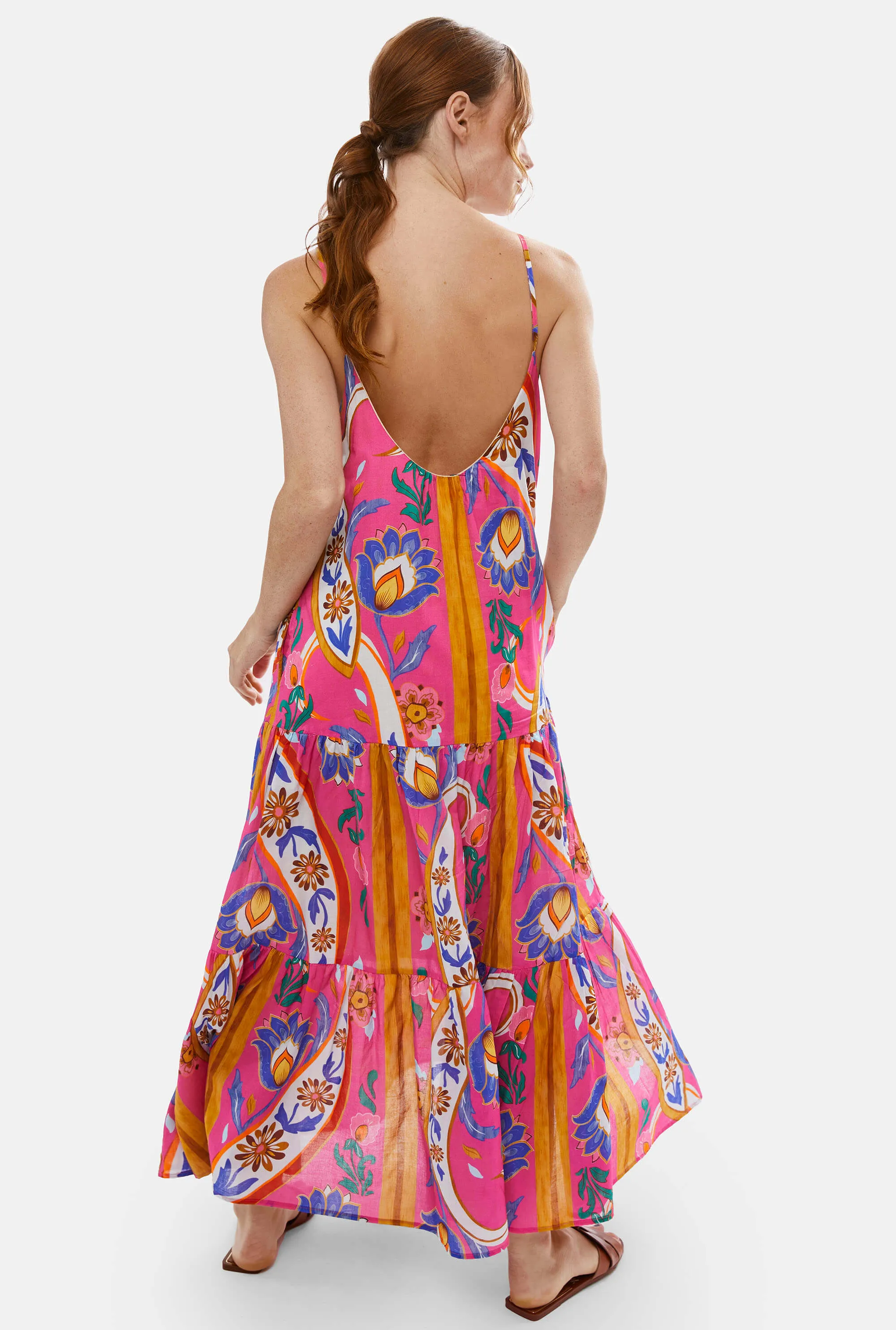 Strappy Tiered Printed Midi Dress