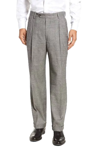 Stretch Black & White Plaid, Touch Finish,<br>Pleated<br>Regular Rise