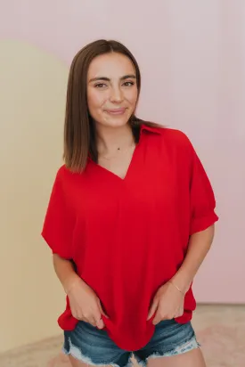 Summer Essence Red V-Neck Blouse