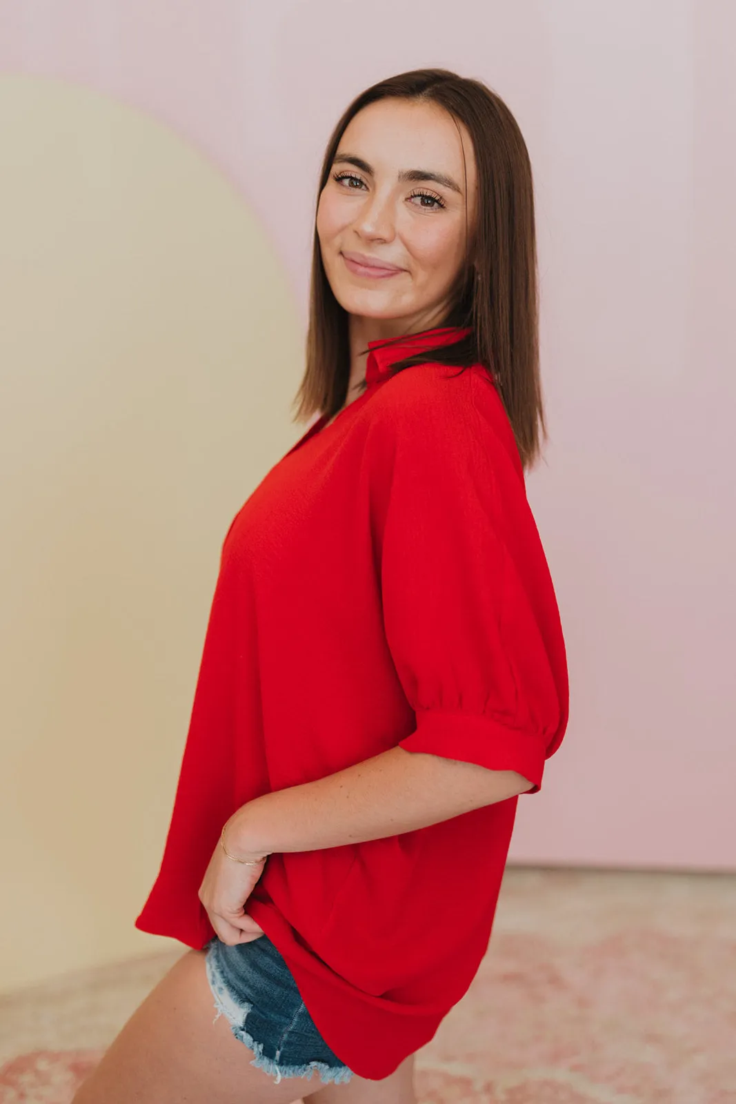 Summer Essence Red V-Neck Blouse