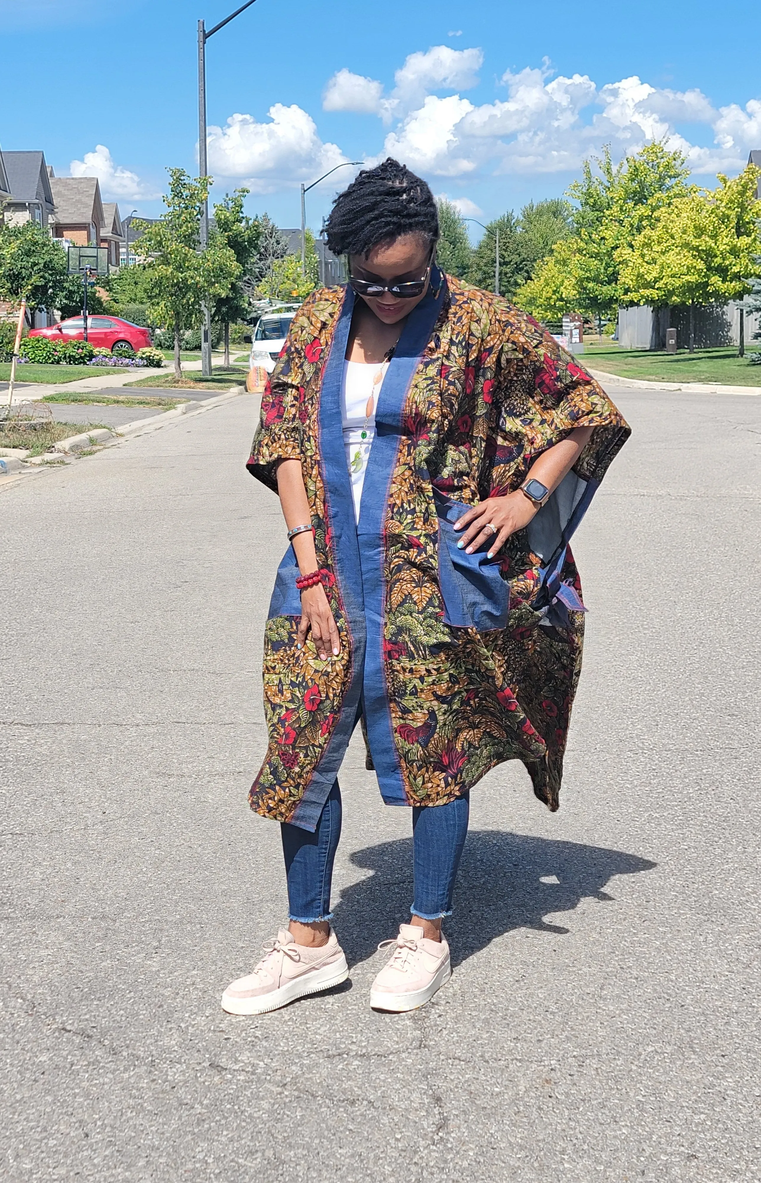 Temi Hi-Low Ankara/Denim Kimono