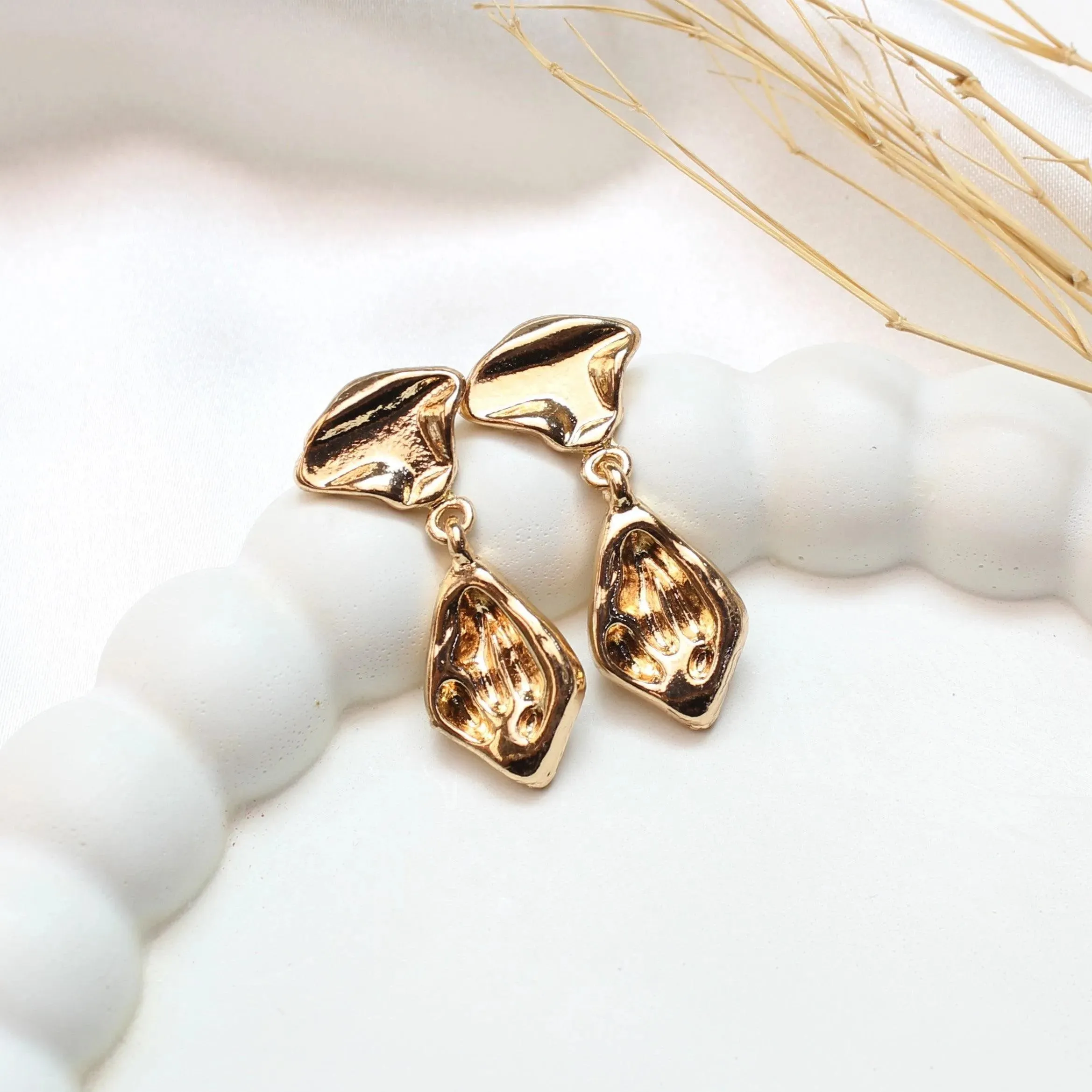 TFC Double Petal Gold Plated Dangler Earrings