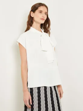 Elegant Cap Sleeve Crepe de Chine Tie-Neck Blouse
