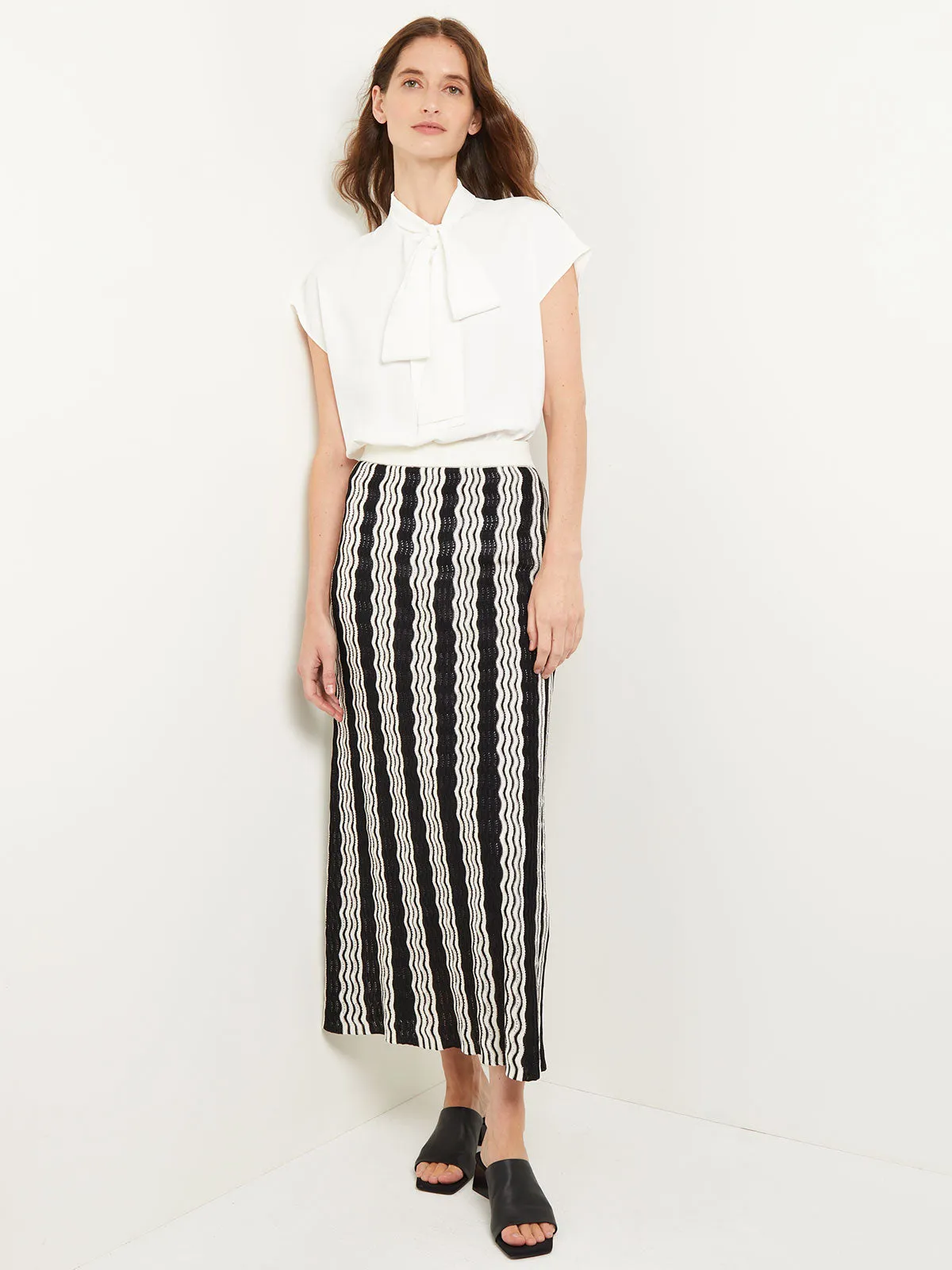 Elegant Cap Sleeve Crepe de Chine Tie-Neck Blouse