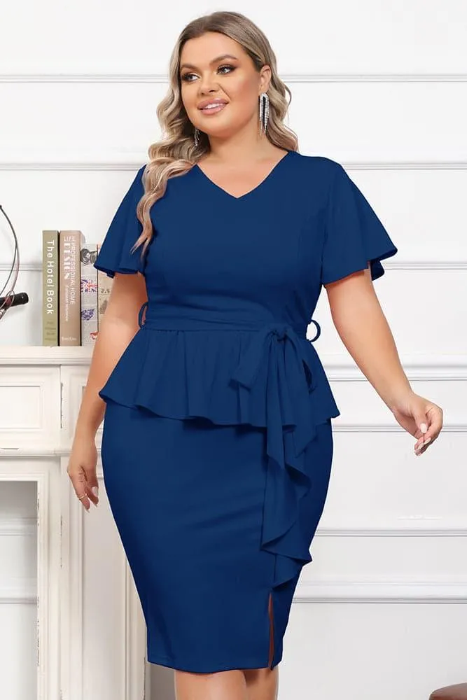 Twinset  OL Short Sleeve Front Slit Bodycon Dress