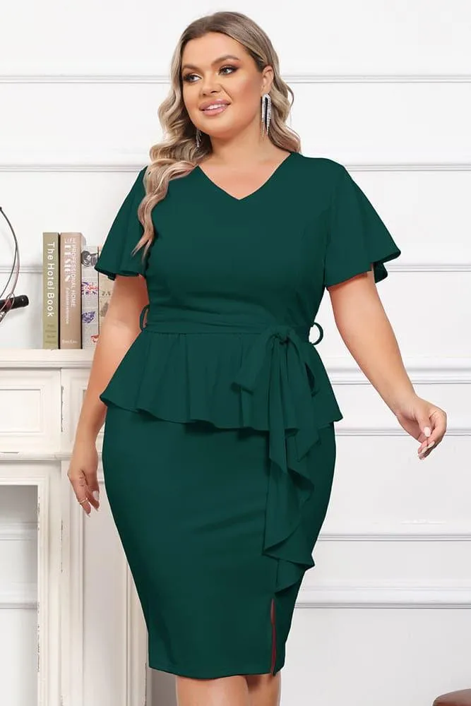 Twinset  OL Short Sleeve Front Slit Bodycon Dress