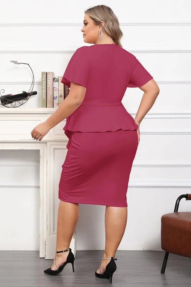 Twinset  OL Short Sleeve Front Slit Bodycon Dress