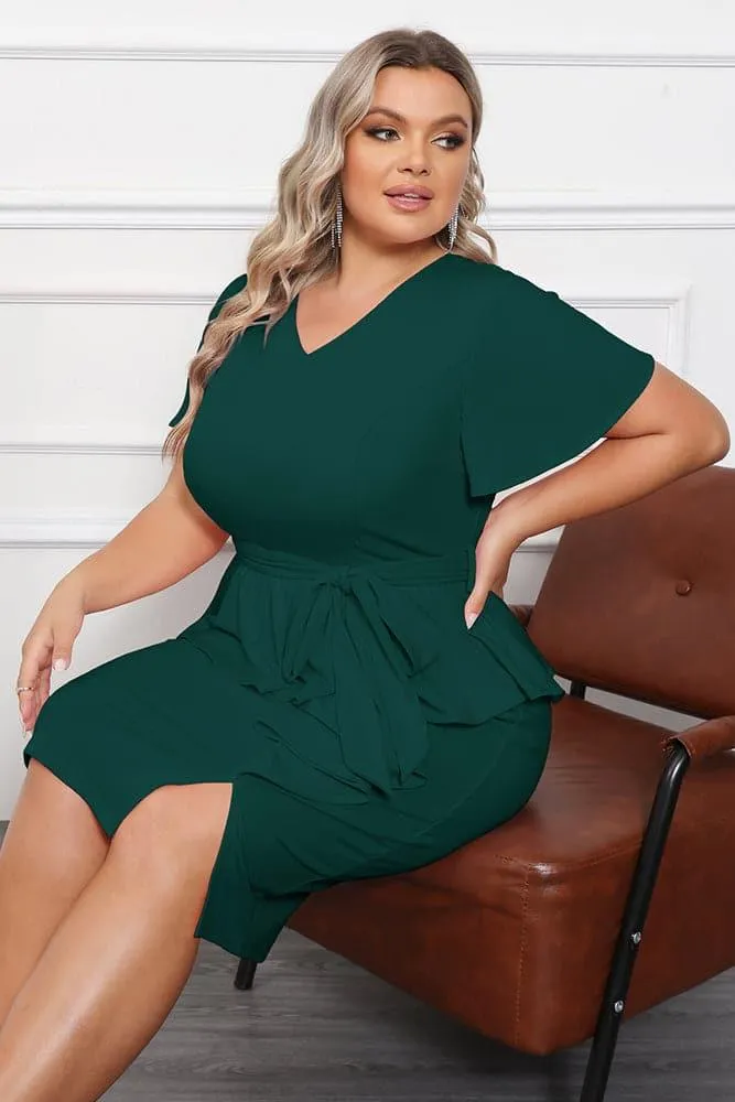 Twinset  OL Short Sleeve Front Slit Bodycon Dress